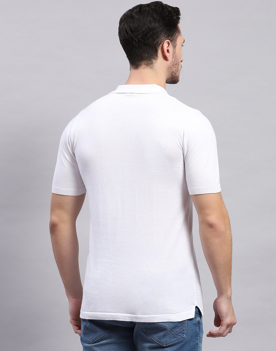 Men White Stripe Polo Collar Half Sleeve T-Shirt