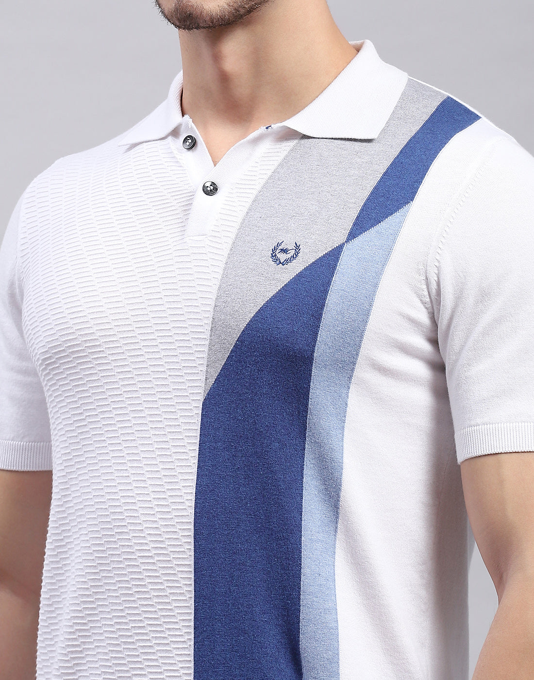 Men White Stripe Polo Collar Half Sleeve T-Shirt