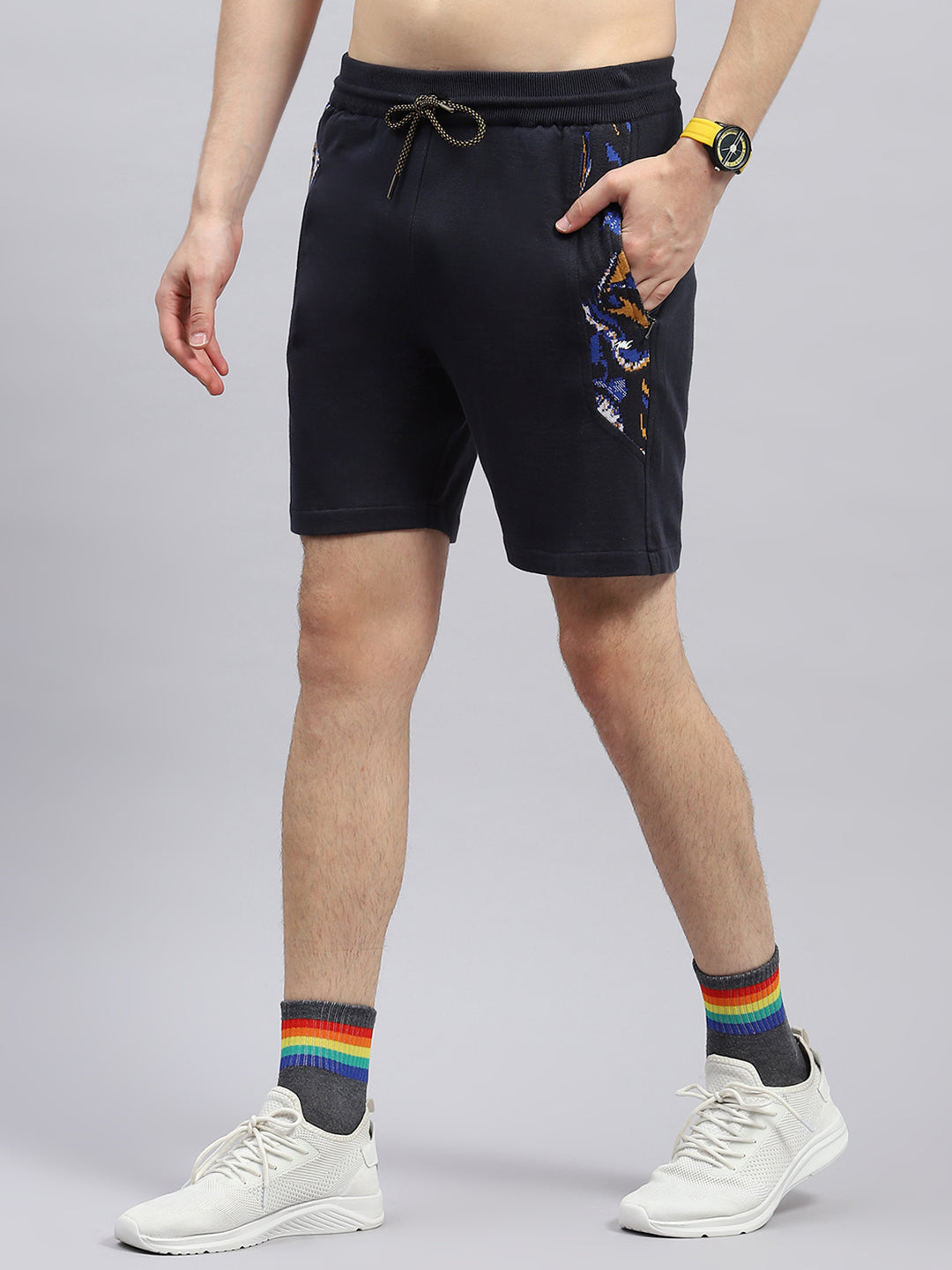 Men Navy Blue Printed Regular Fit Bermuda Set