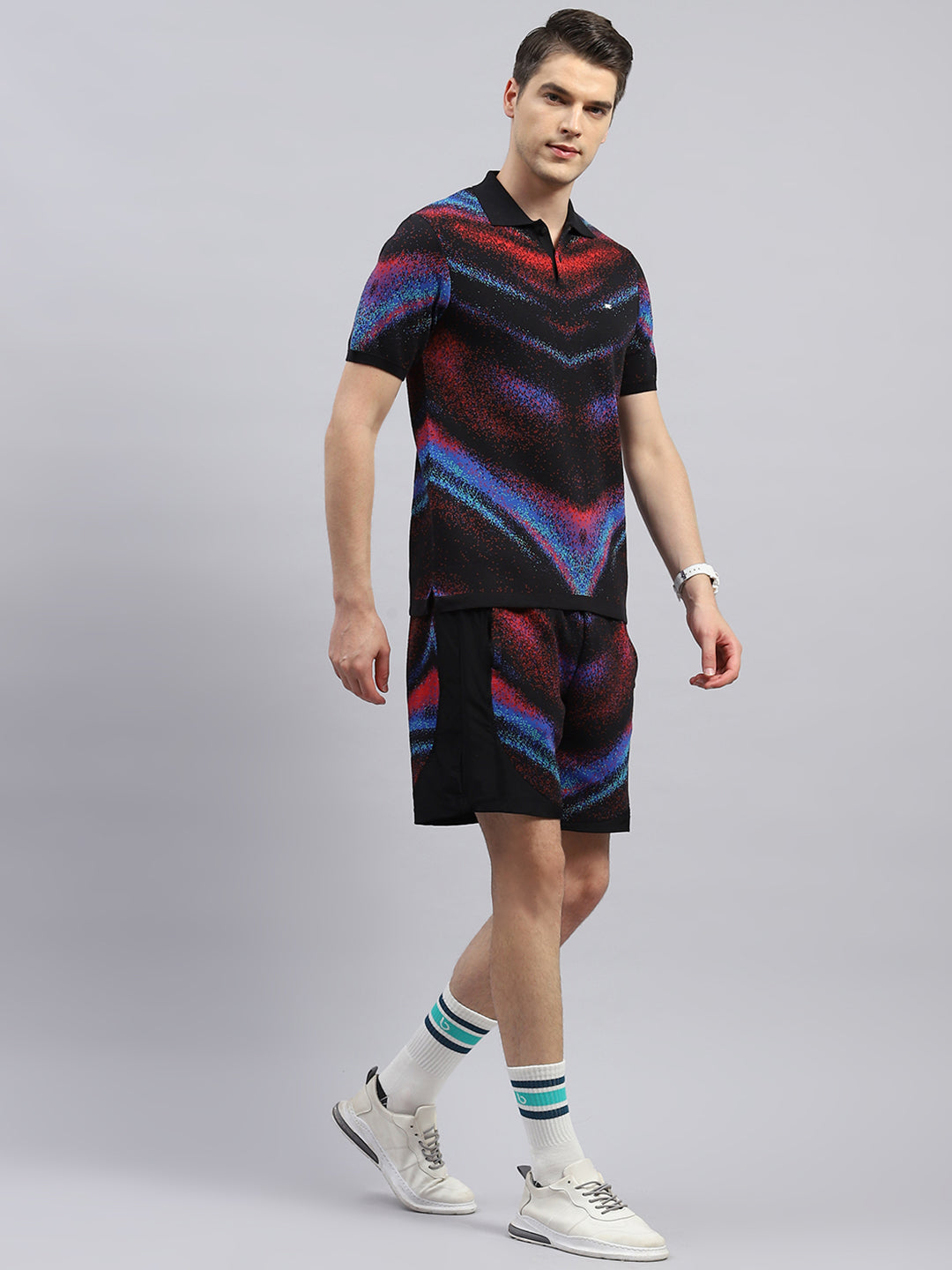 Men Black Printed Regular Fit Bermuda Set