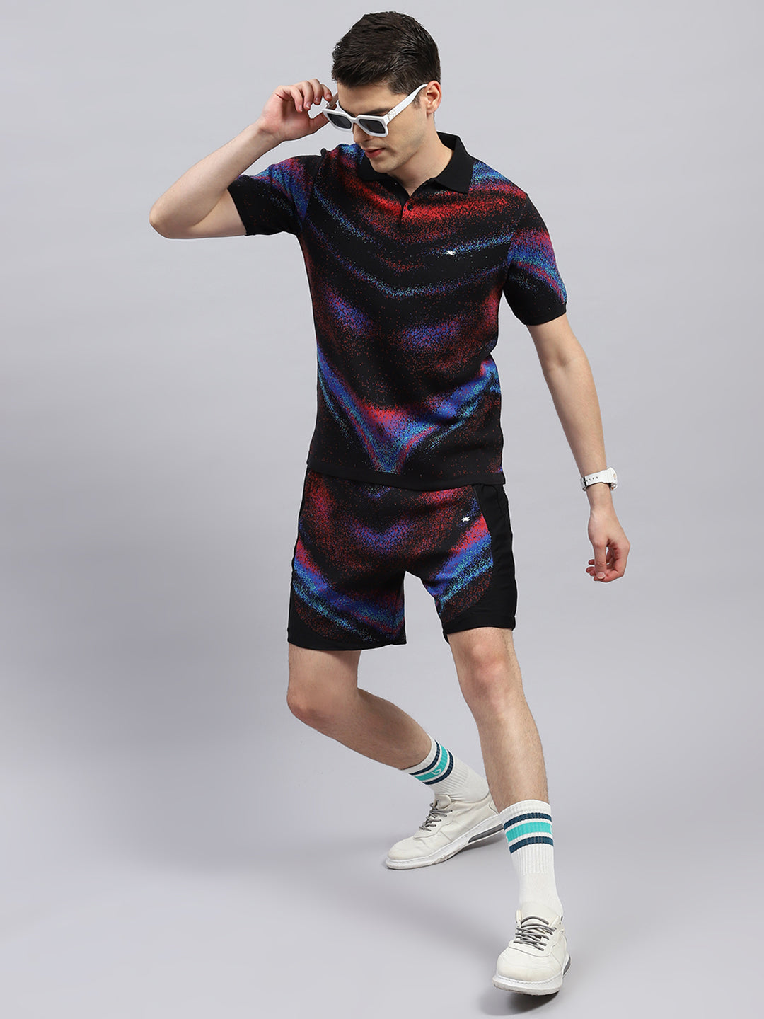 Men Black Printed Regular Fit Bermuda Set