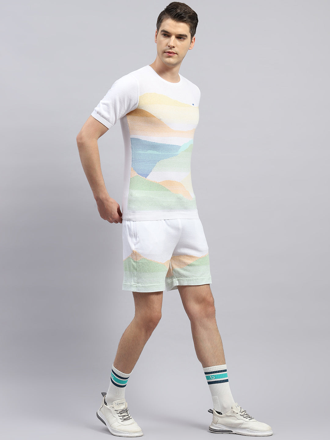 Men White Printed Regular Fit Bermuda Set