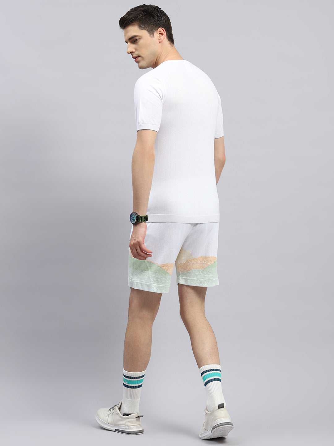 Men White Printed Regular Fit Bermuda Set