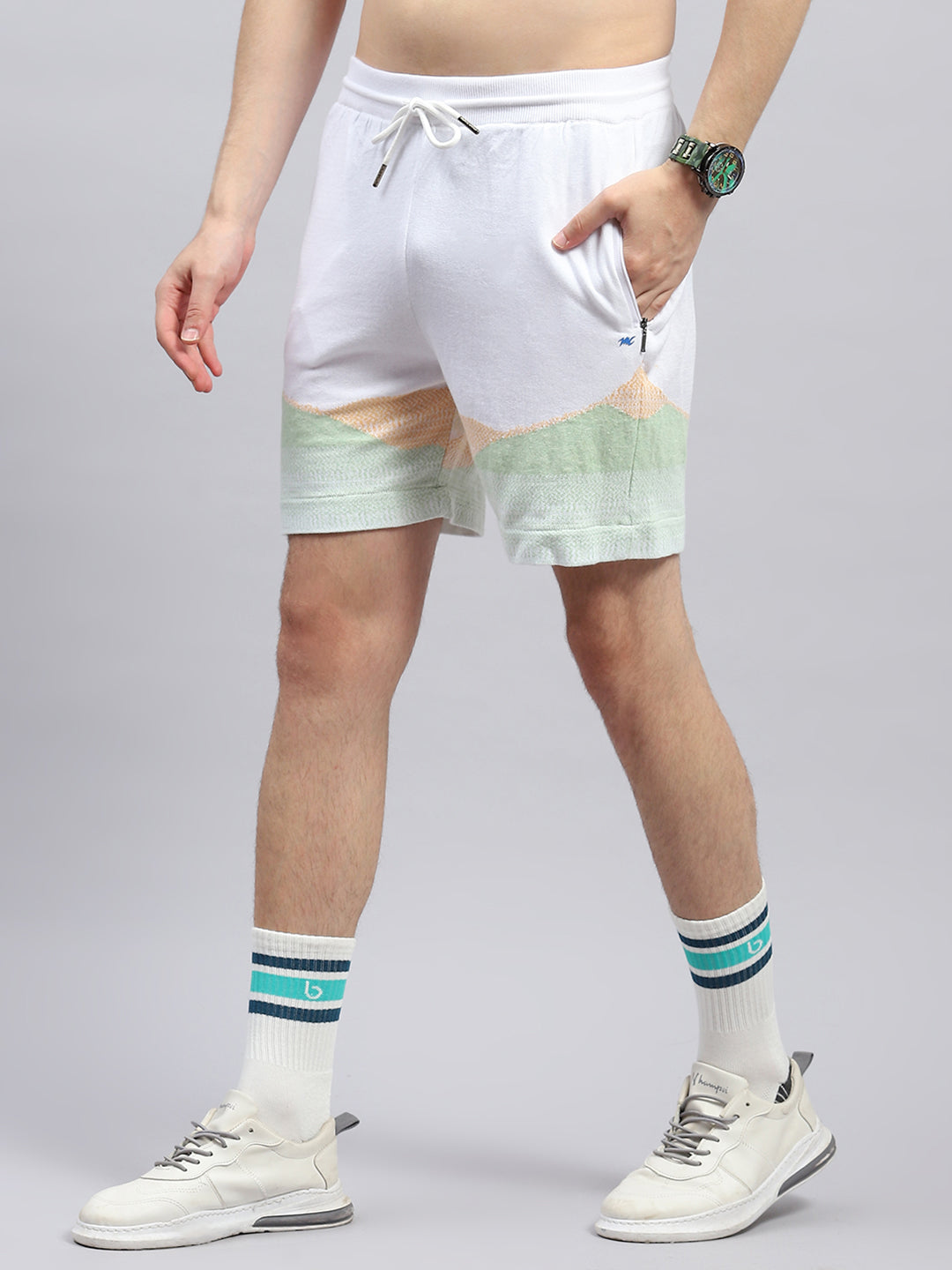 Men White Printed Regular Fit Bermuda Set