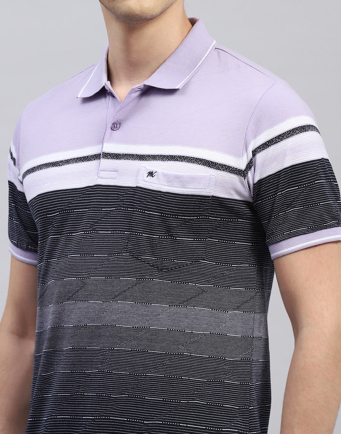 Men Purple Stripe Polo Collar Half Sleeve T-Shirt