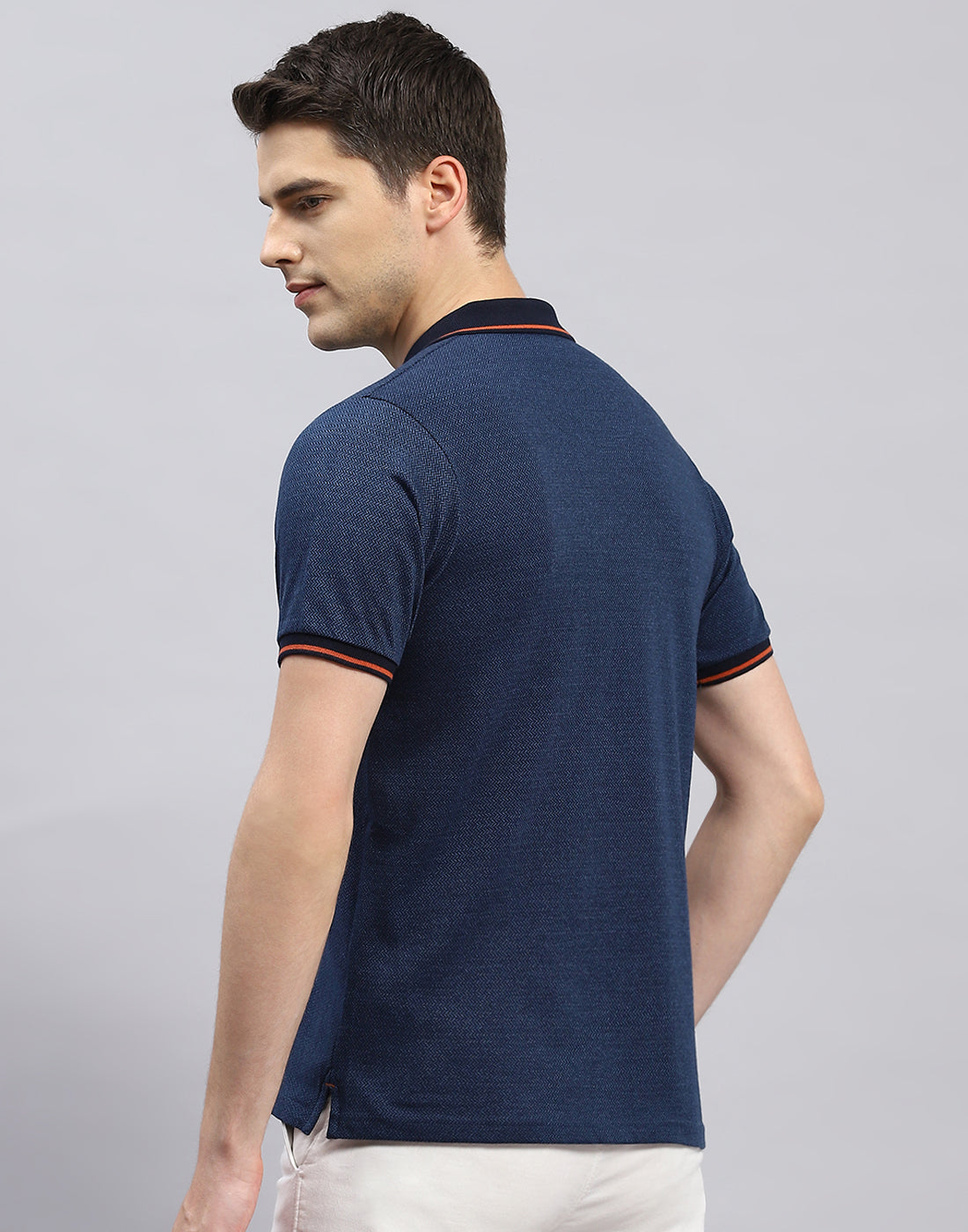 Men Navy Blue Stripe Polo Collar Half Sleeve T-Shirt