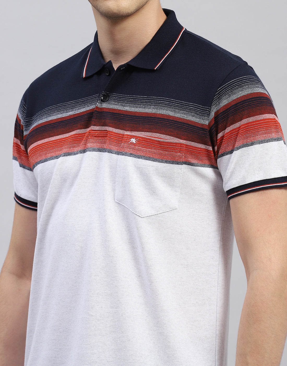 Men White Stripe Polo Collar Half Sleeve T-Shirt