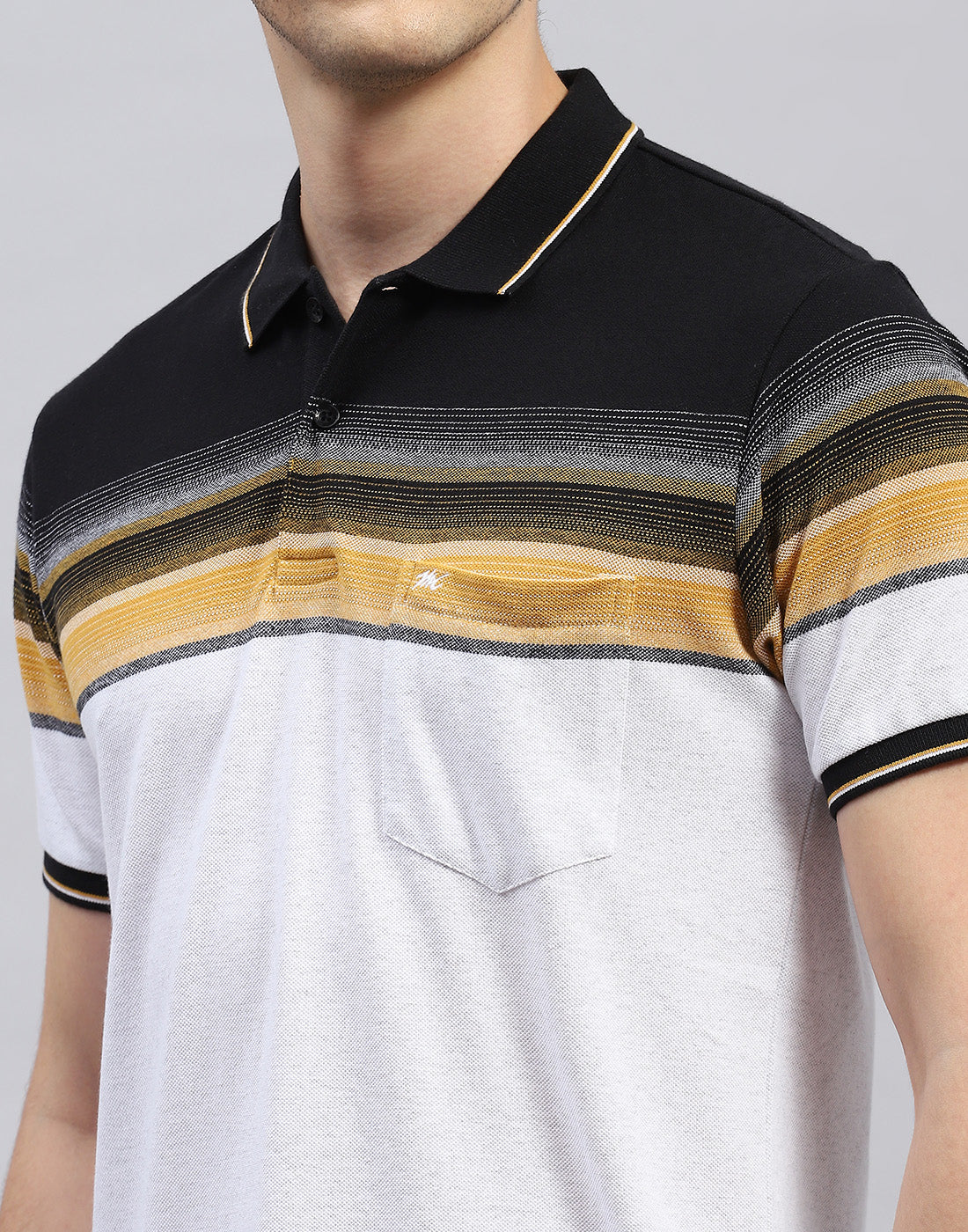 Men Multi Color Stripe Polo Collar Half Sleeve T-Shirt