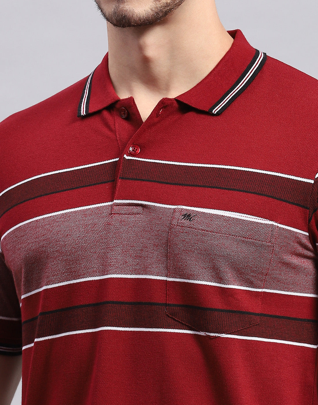 Men Maroon Stripe Polo Collar Half Sleeve T-Shirt