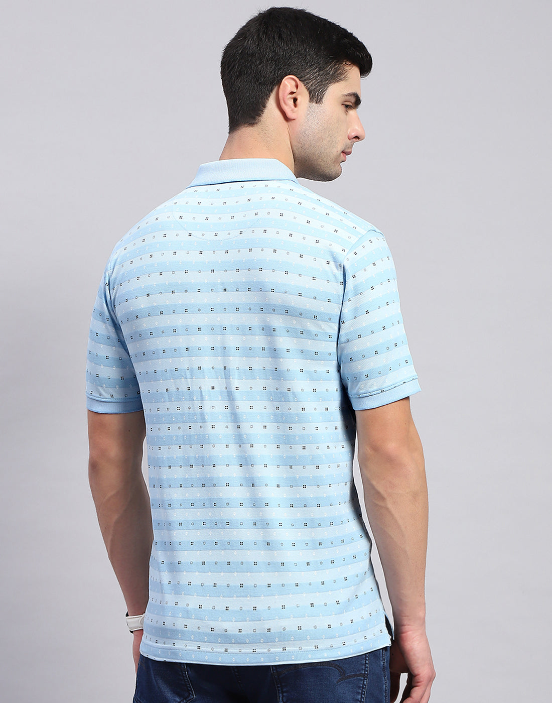 Men Blue Printed Polo Collar Half Sleeve T-Shirt