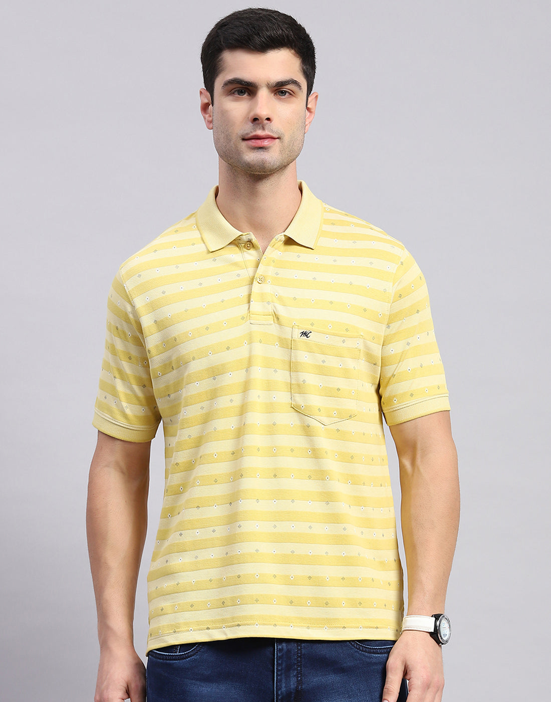 Men Yellow Printed Polo Collar Half Sleeve T-Shirt