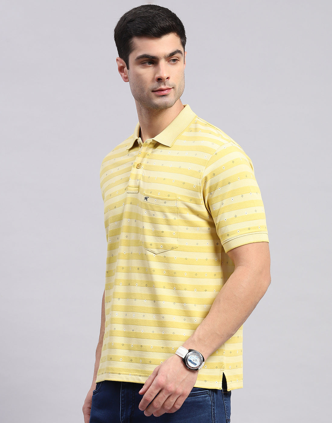 Men Yellow Printed Polo Collar Half Sleeve T-Shirt