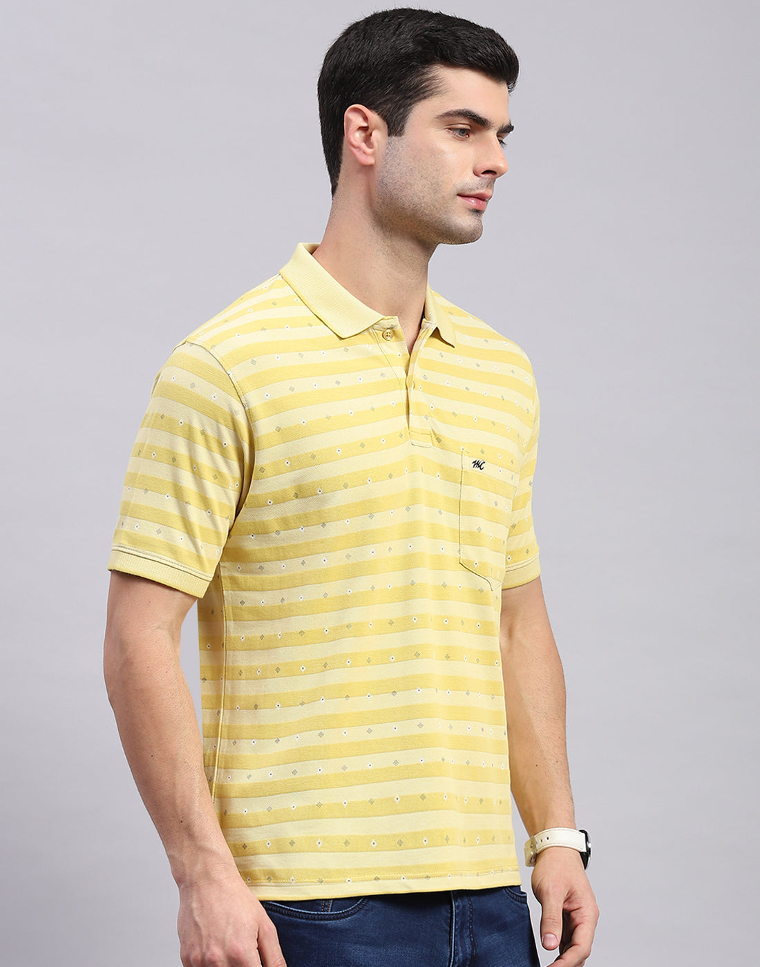 Men Yellow Printed Polo Collar Half Sleeve T-Shirt
