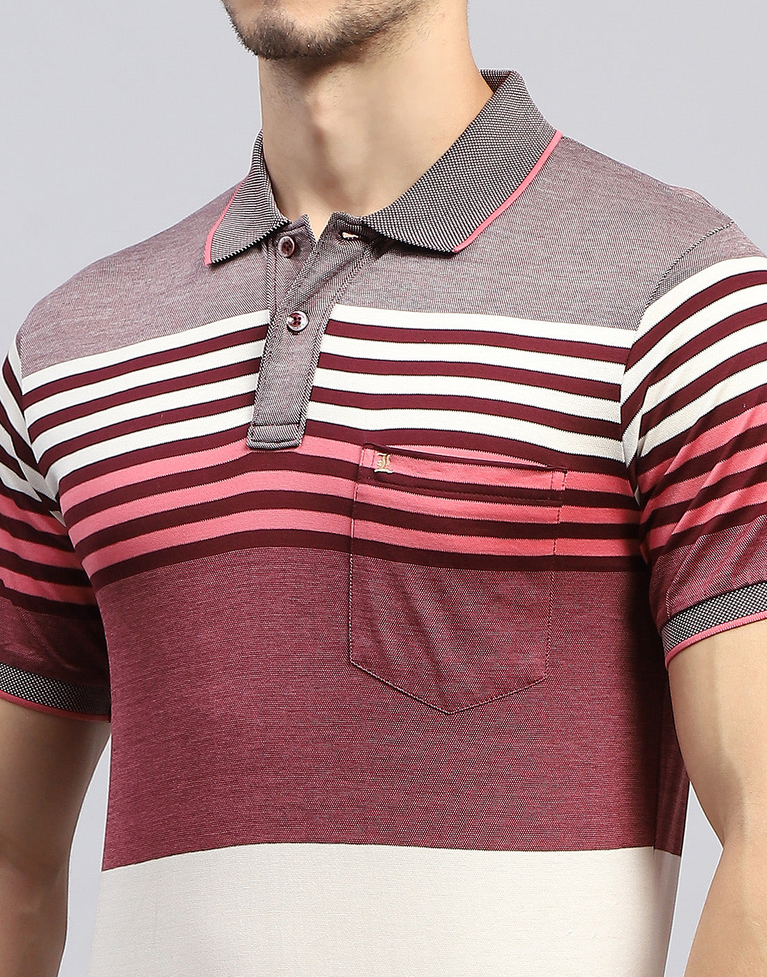 Men Maroon Stripe Polo Collar Half Sleeve T-Shirt