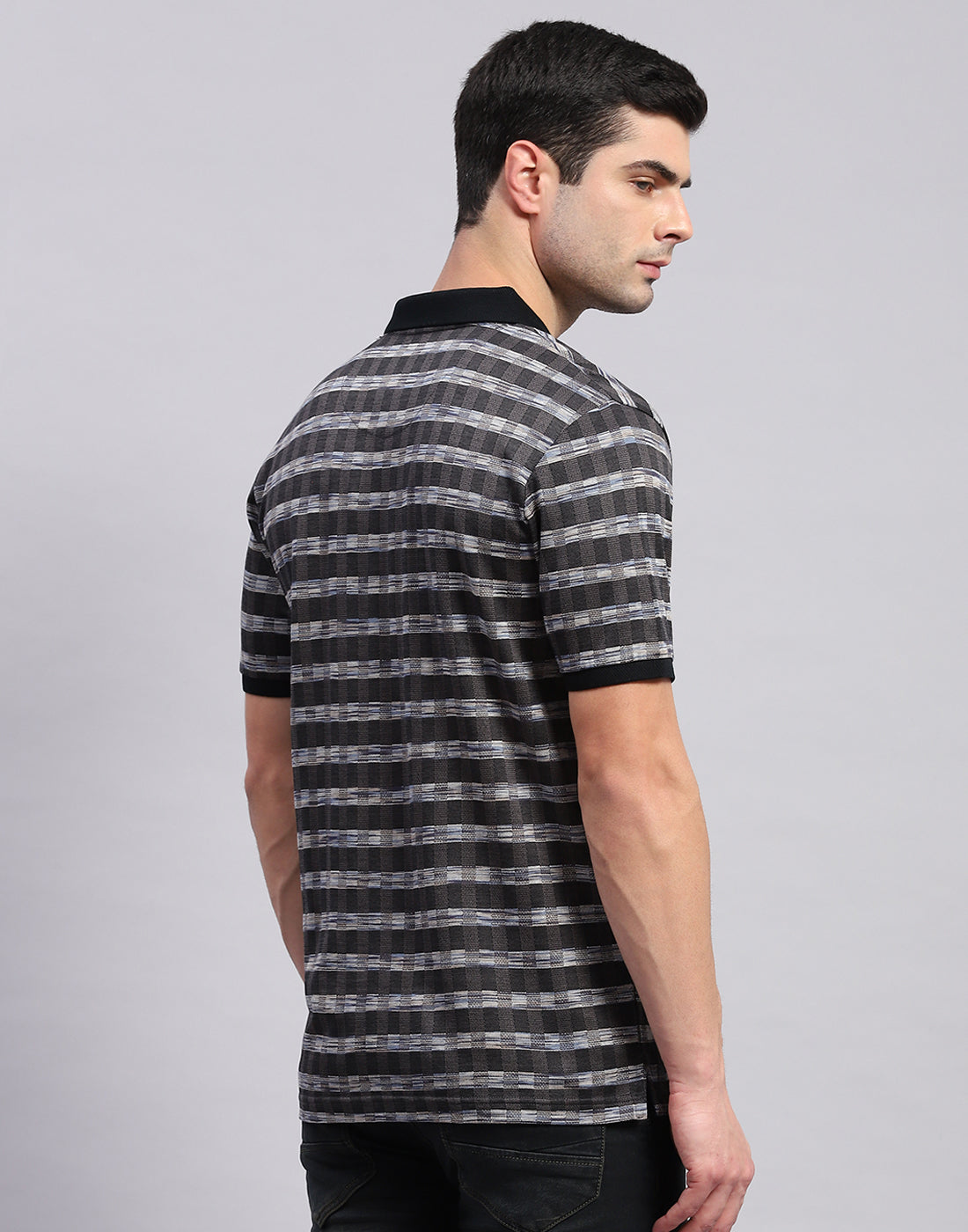 Men Black Jaquard Polo Collar Half Sleeve T-Shirt