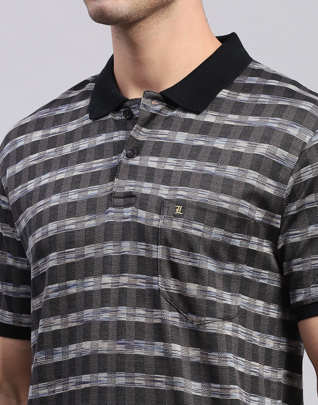 Men Black Jaquard Polo Collar Half Sleeve T-Shirt