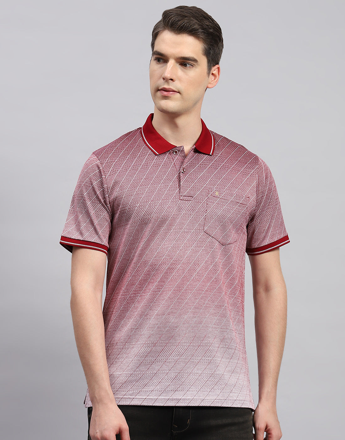 Men Maroon Printed Polo Collar Half Sleeve T-Shirt