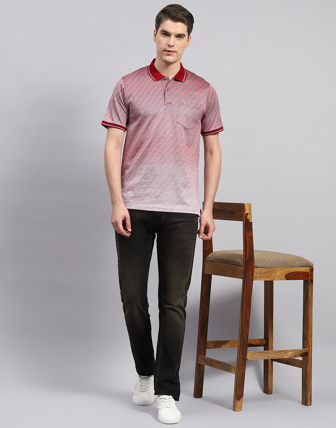 Men Maroon Printed Polo Collar Half Sleeve T-Shirt