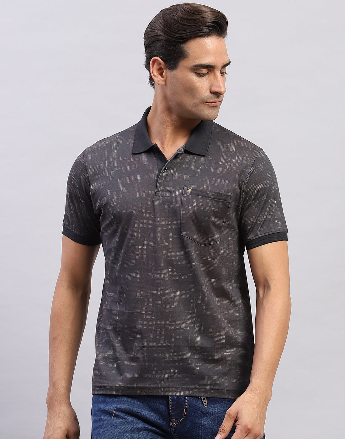 Men Black Printed Polo Collar Half Sleeve T-Shirt