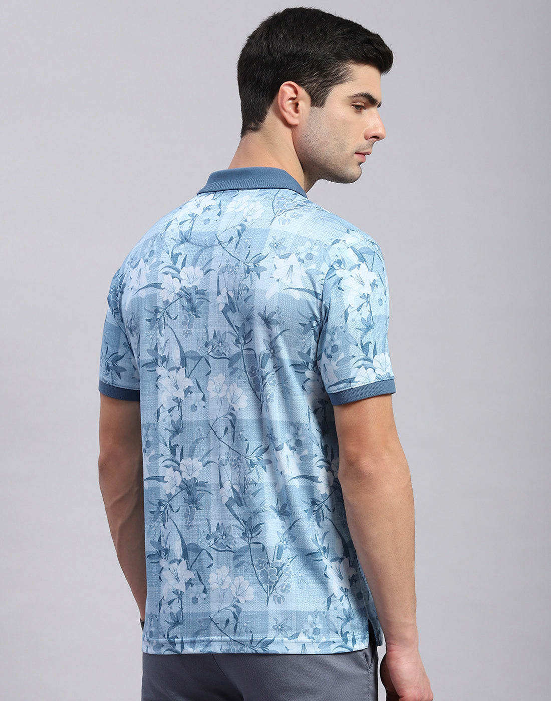 Men Blue Printed Polo Collar Half Sleeve T-Shirt