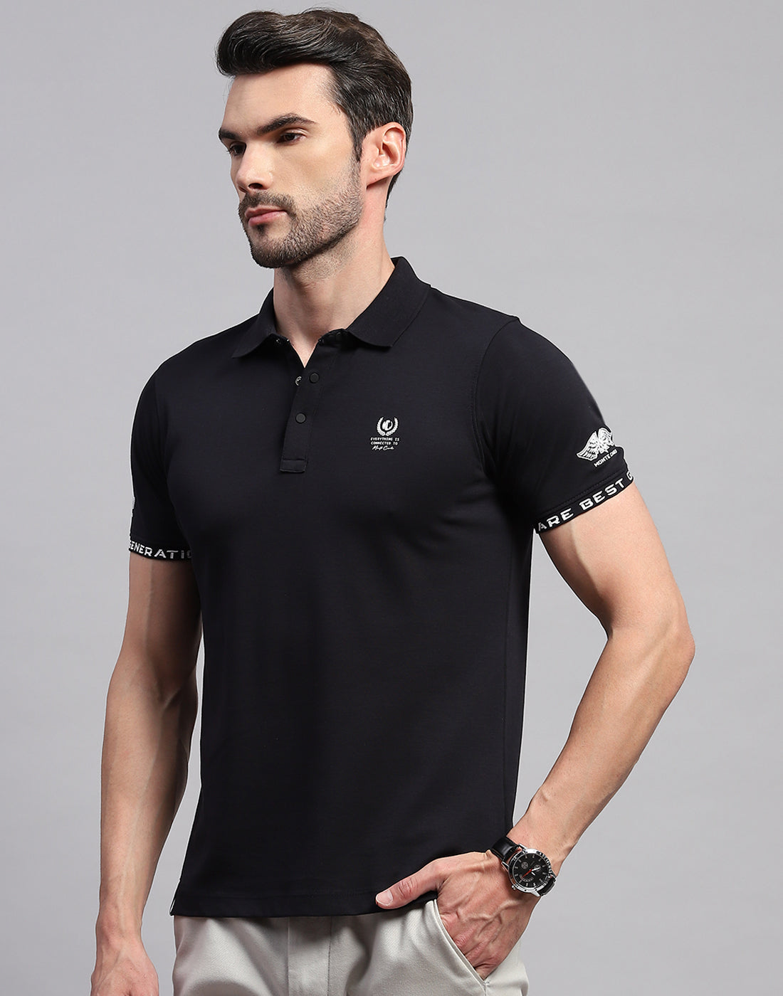 Men Black Solid Polo Collar Half Sleeve T-Shirt