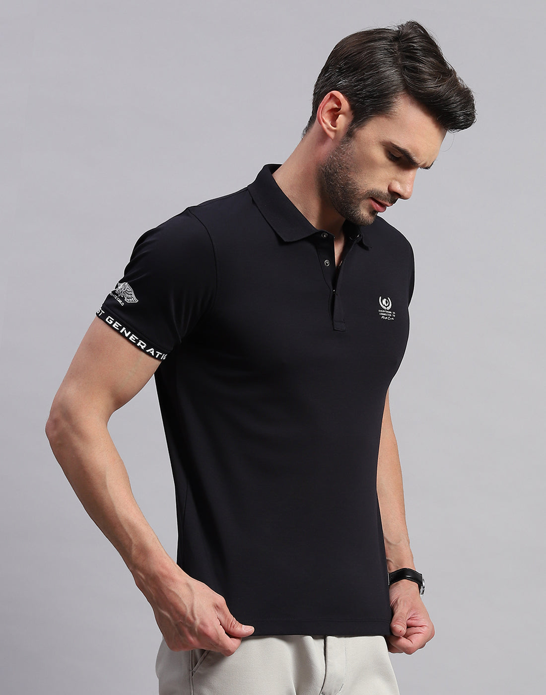 Men Black Solid Polo Collar Half Sleeve T-Shirt