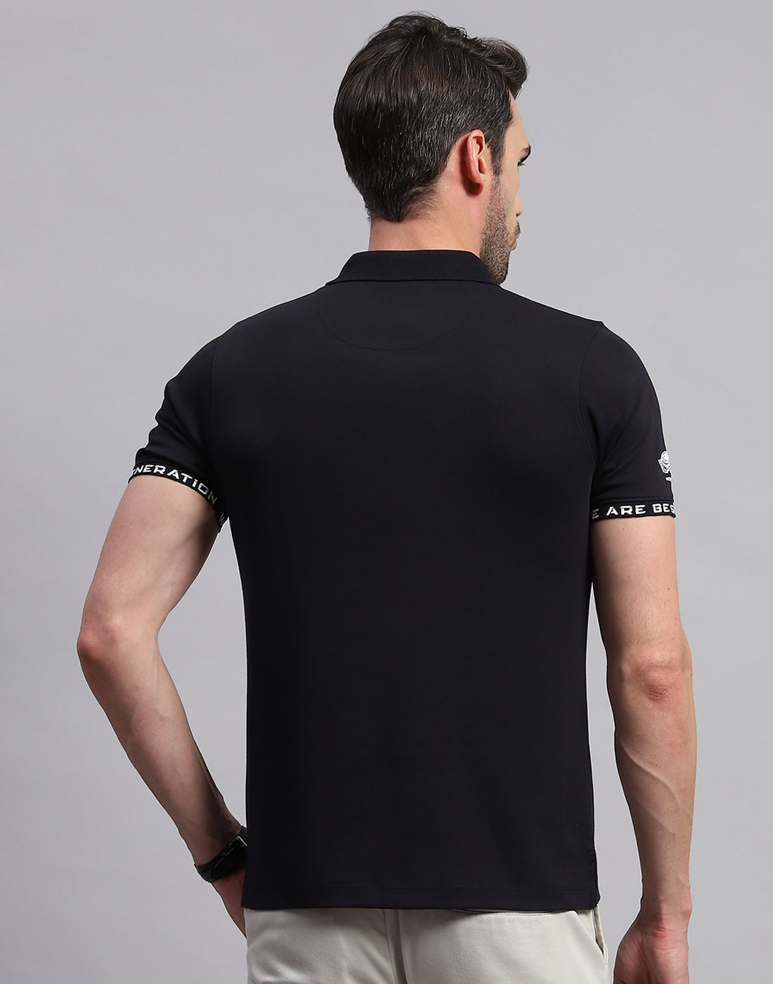 Men Black Solid Polo Collar Half Sleeve T-Shirt