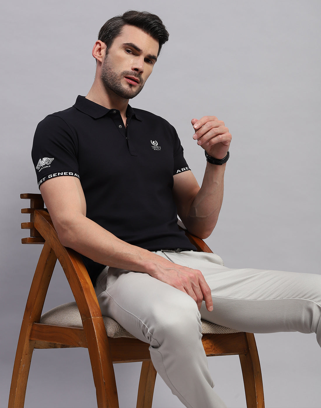 Men Black Solid Polo Collar Half Sleeve T-Shirt