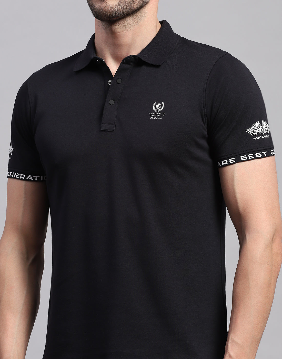 Men Black Solid Polo Collar Half Sleeve T-Shirt