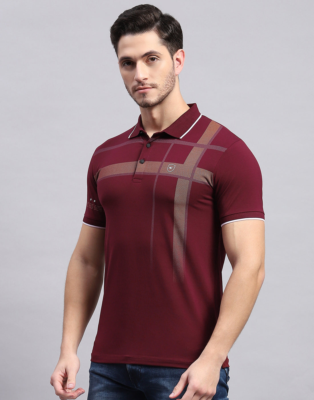 Men Maroon Printed Polo Collar Half Sleeve T-Shirt