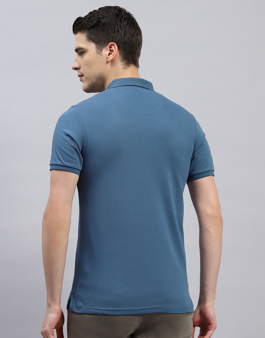 Men Teal Blue Printed Polo Collar Half Sleeve T-Shirt