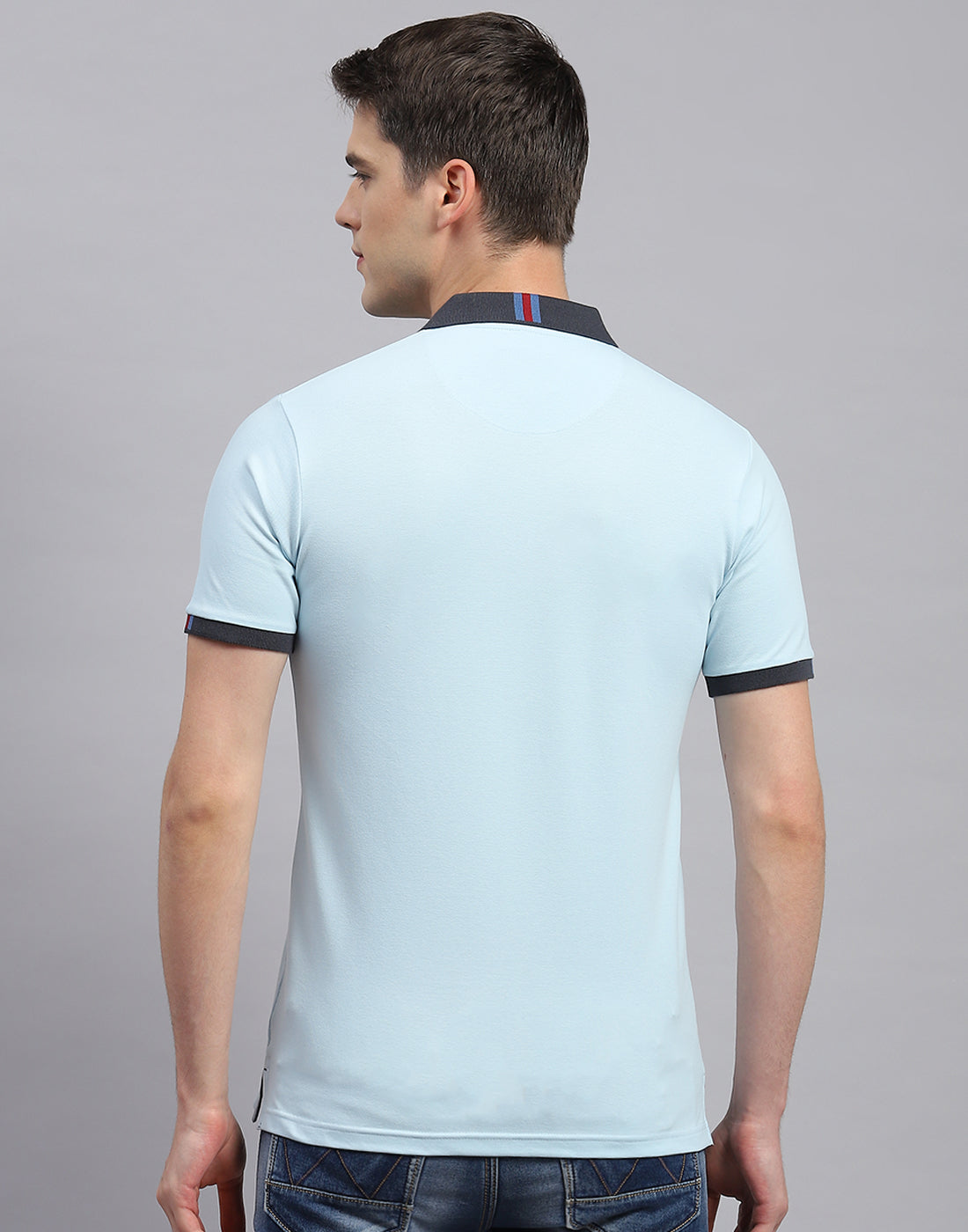 Men Sky Blue Printed Polo Collar Half Sleeve T-Shirt