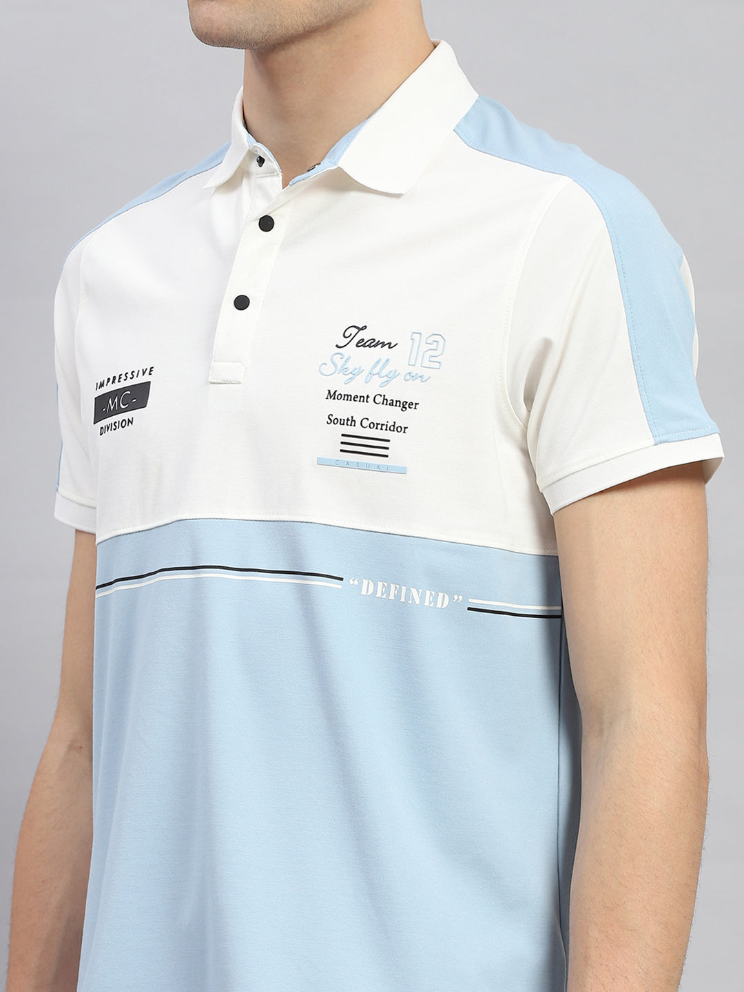 Men Blue Stripe Polo Collar Half Sleeve T-Shirt