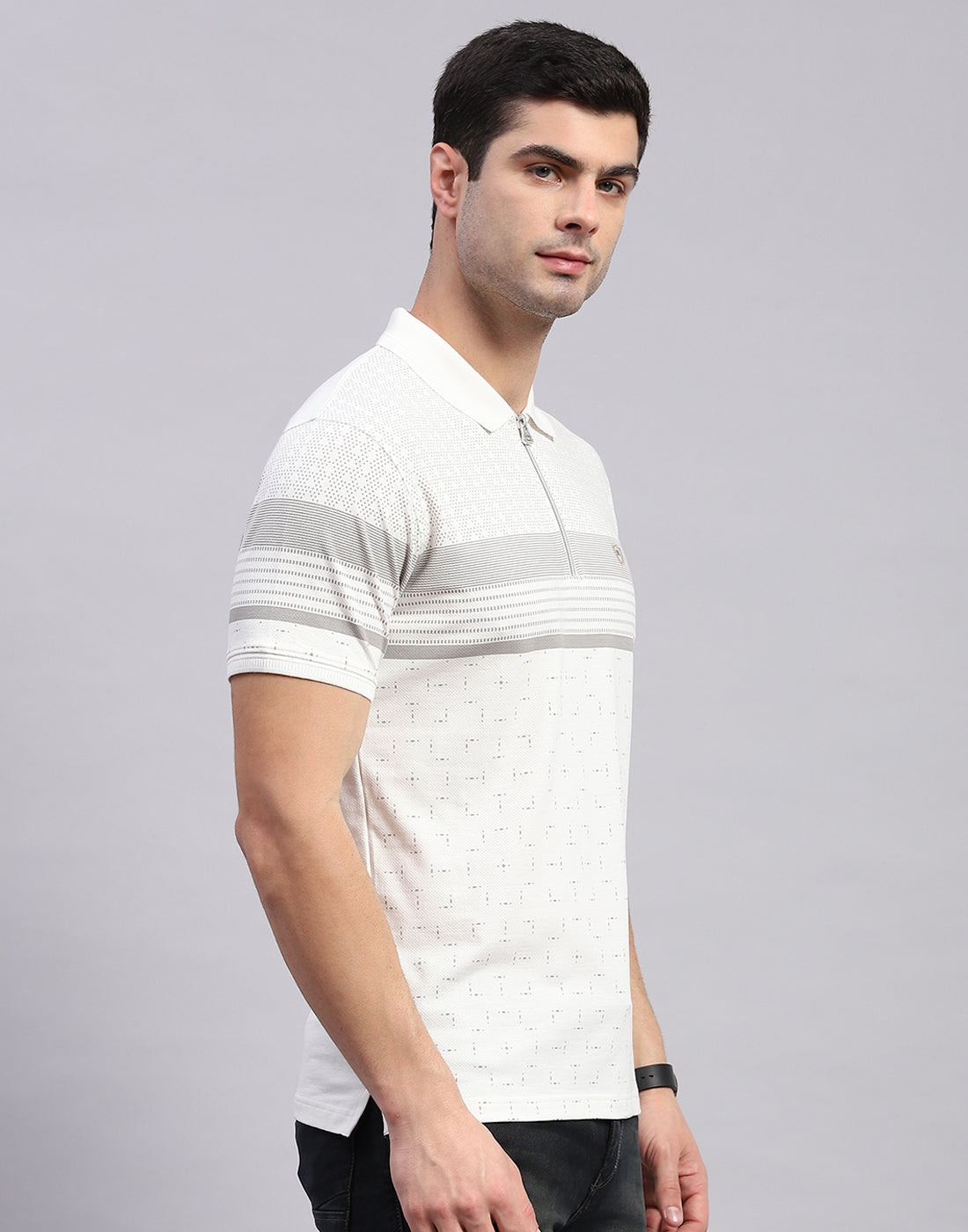 Men White Stripe Polo Collar Half Sleeve T-Shirt