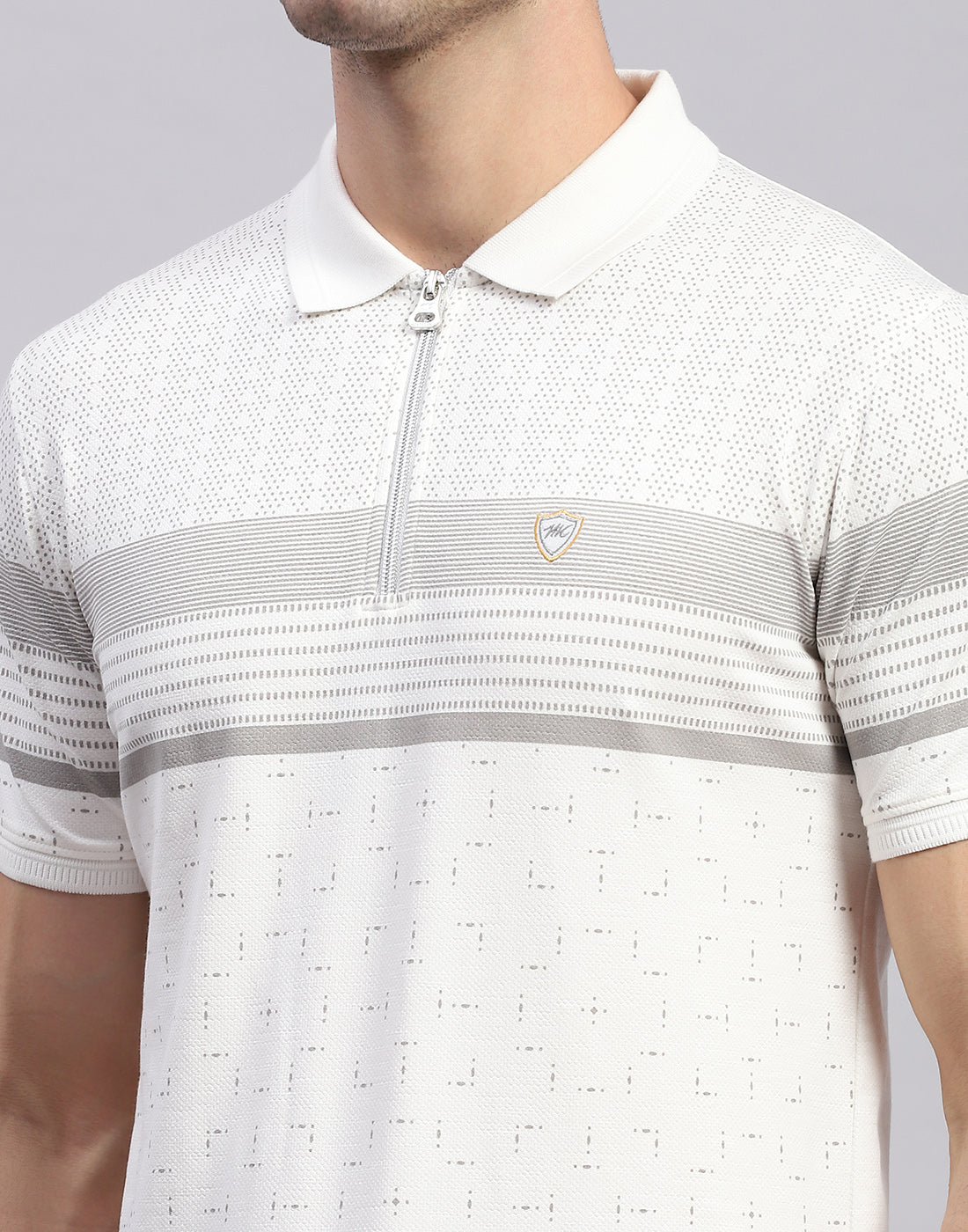 Men White Stripe Polo Collar Half Sleeve T-Shirt