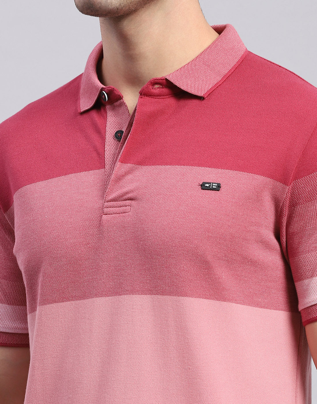 Men Pink Stripe Polo Collar Half Sleeve T-Shirt