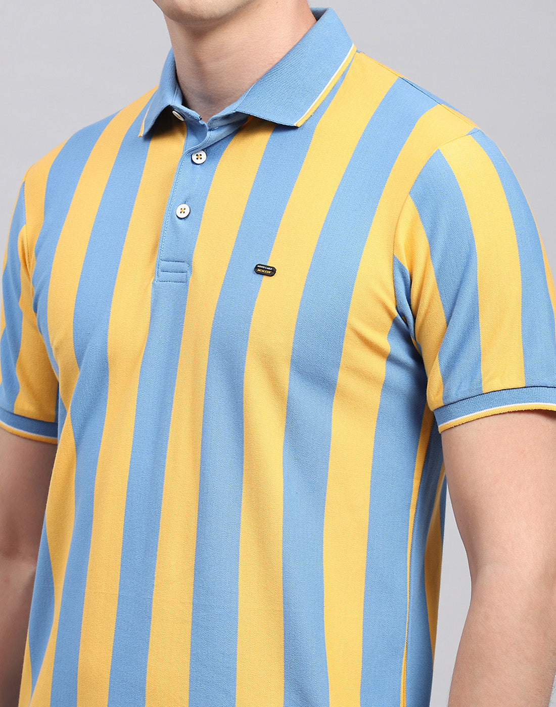 Men Yellow Stripe Polo Collar Half Sleeve T-Shirt