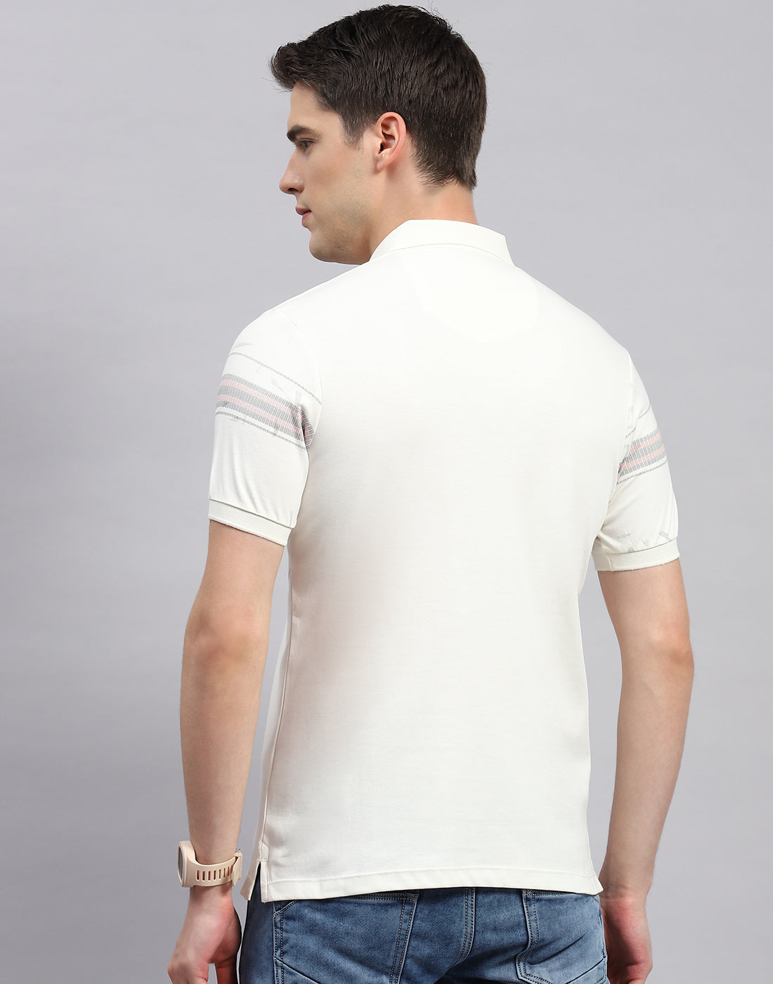 Men Off White Printed Polo Collar Half Sleeve T-Shirt