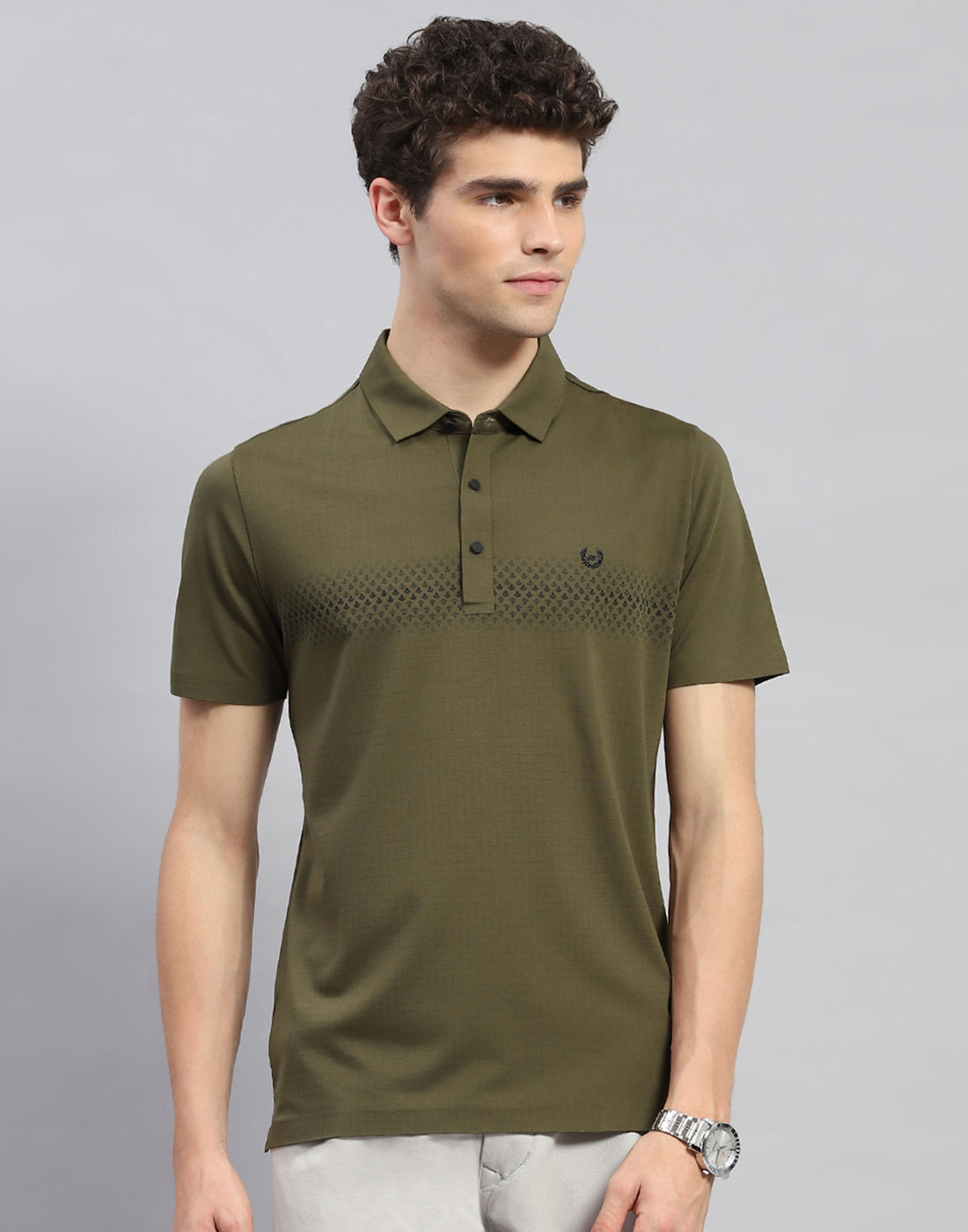 Buy Men Olive Printed Polo Collar Half Sleeve T-Shirt Online in