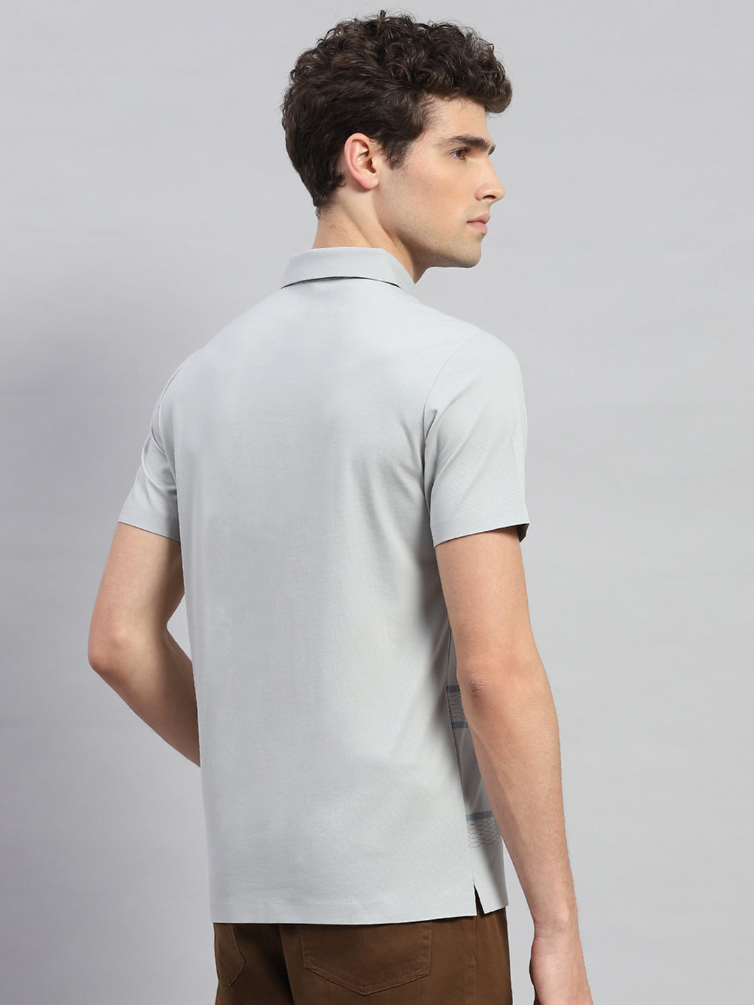 Men Grey Printed Polo Collar Half Sleeve T-Shirt