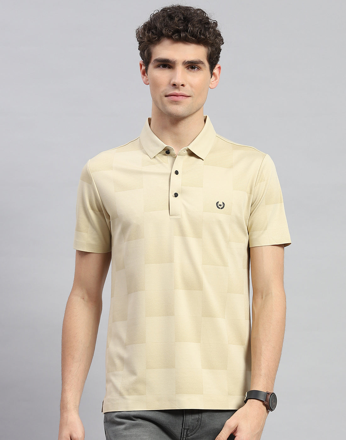 Men Beige Solid Polo Collar Half Sleeve T-Shirt