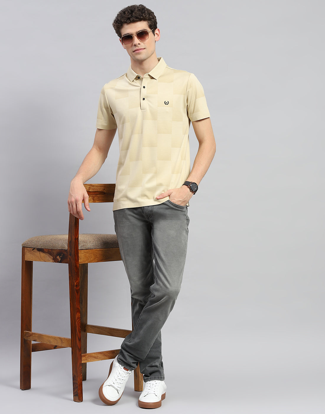 Men Beige Solid Polo Collar Half Sleeve T-Shirt
