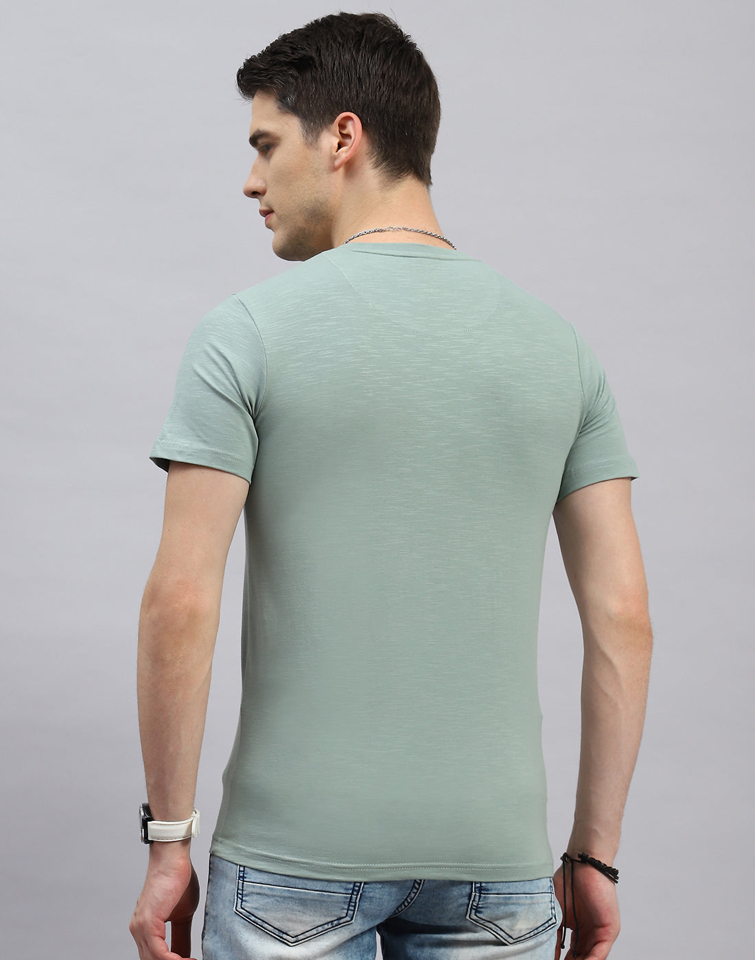 Men Green Printed Round Neck Half Sleeve T-Shirt