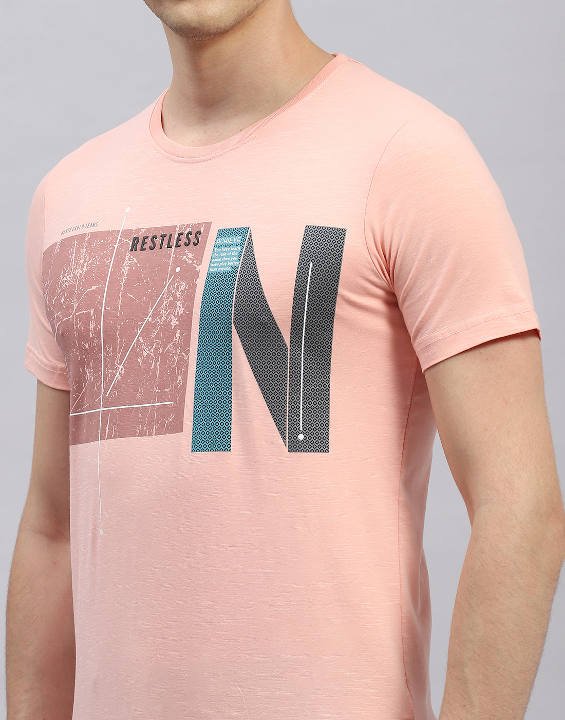 Men Pink Printed Round Neck Half Sleeve T-Shirt