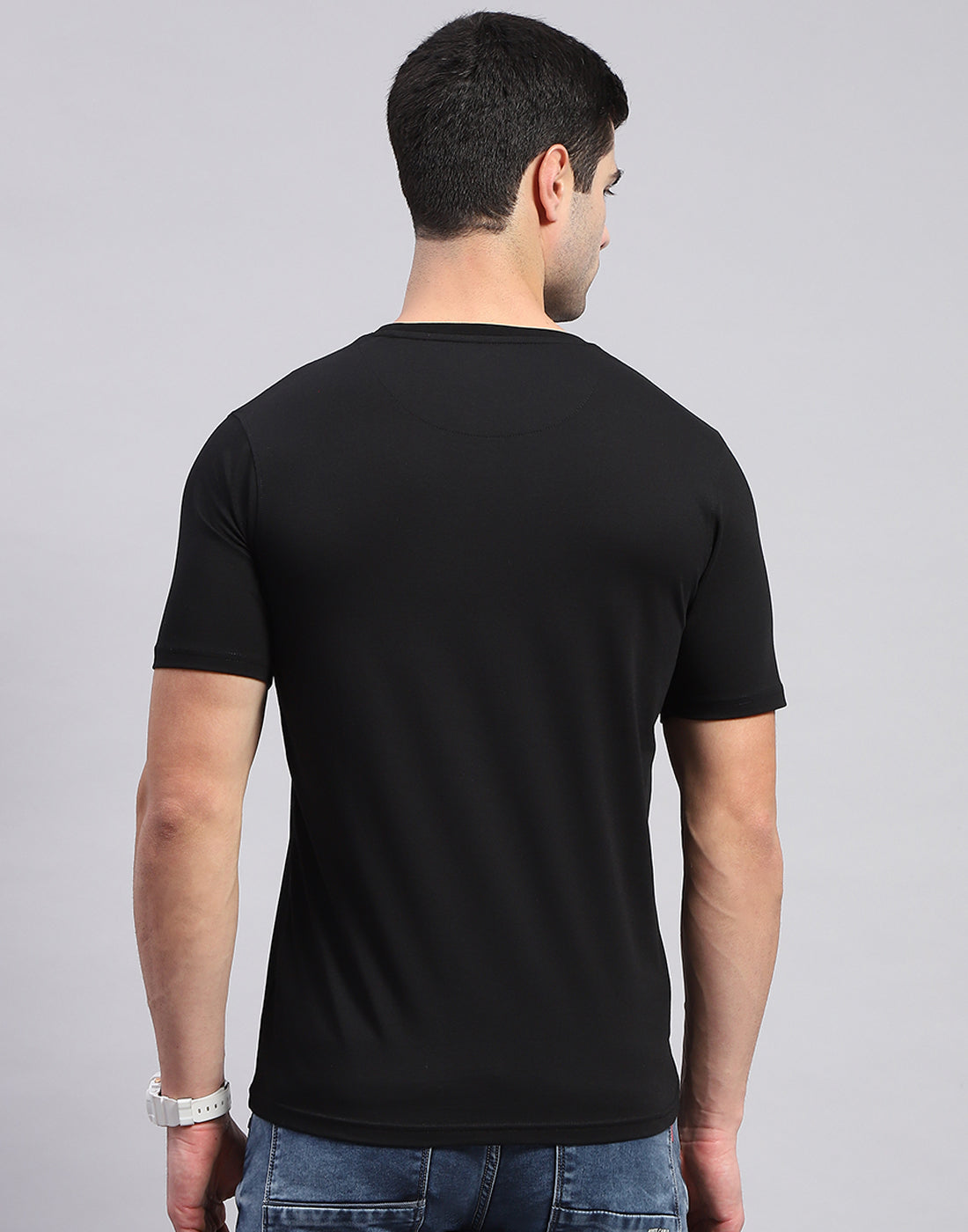 Men Black Printed Round Neck Half Sleeve T-Shirt