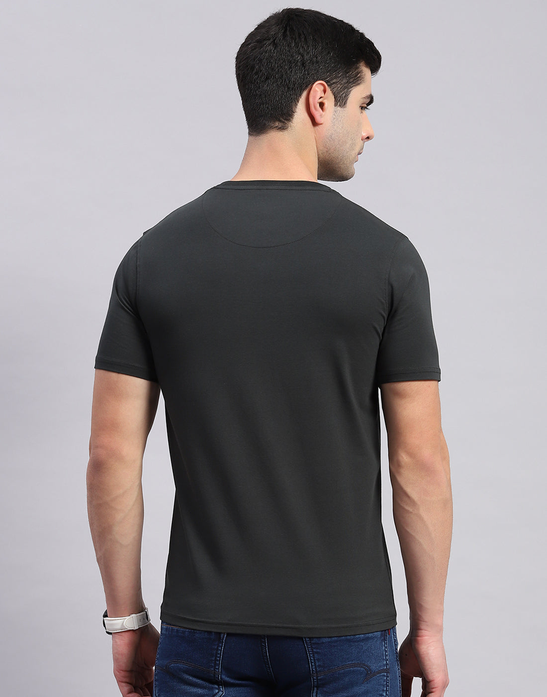 Men Olive Printed Round Neck Half Sleeve T-Shirt