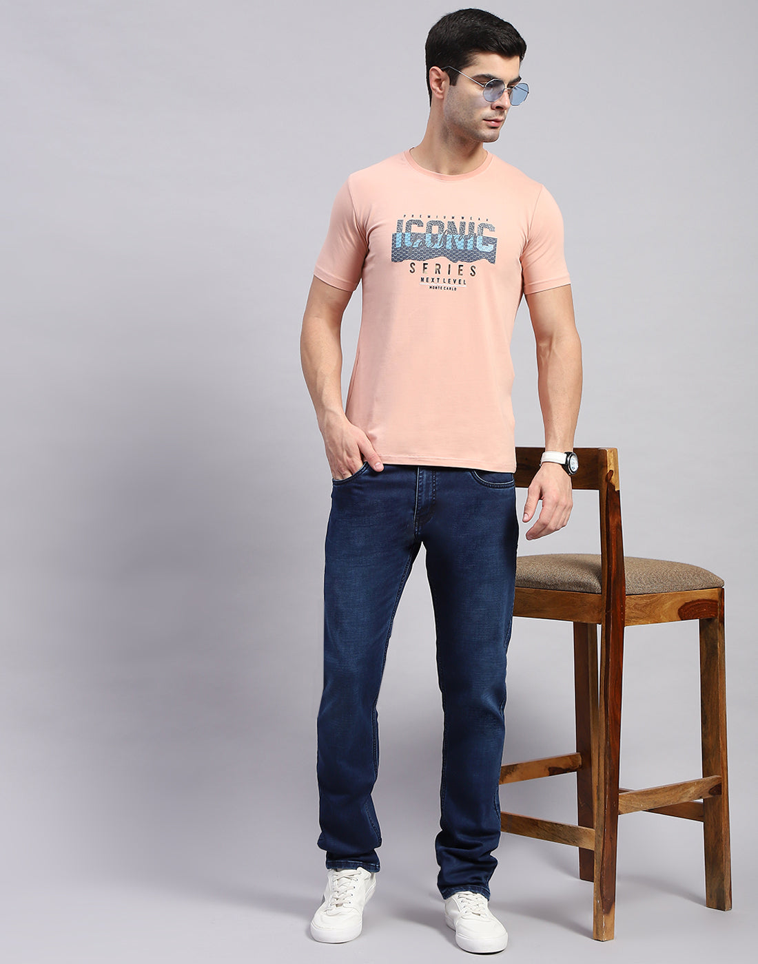 Men Pink Printed Round Neck Half Sleeve T-Shirt