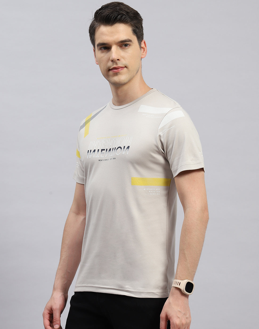 Men Beige Printed Round Neck Half Sleeve T-Shirt