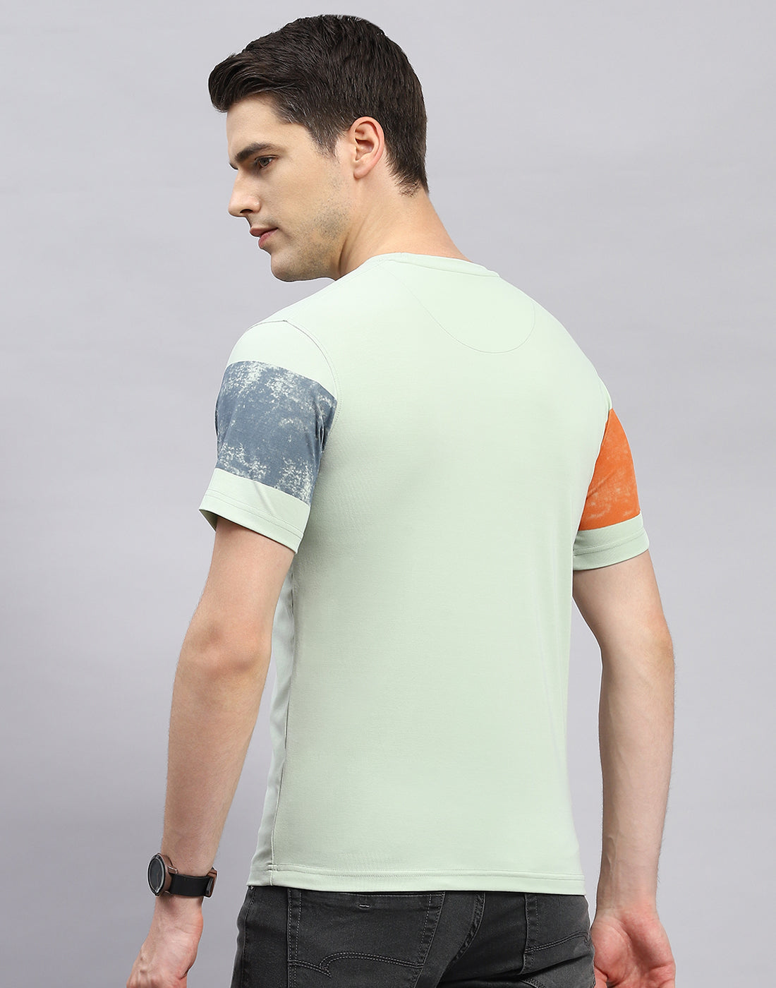 Men Green Printed Round Neck Half Sleeve T-Shirt