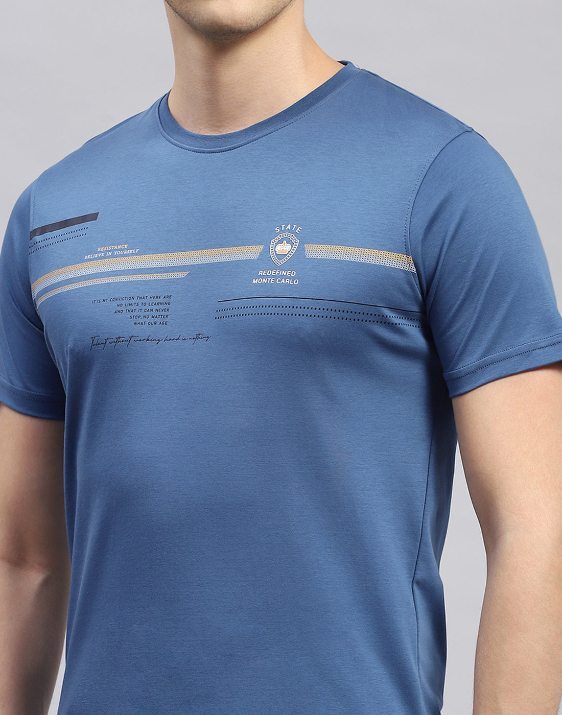 Men Blue Printed Round Neck Half Sleeve T-Shirt